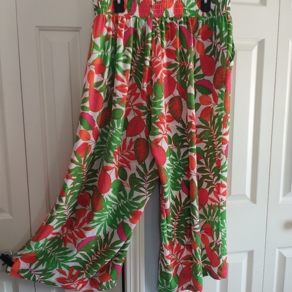 Rose & Olive Wide Leg Tropical Print Elastic Waist Pants 1X - Picture 2 of 11